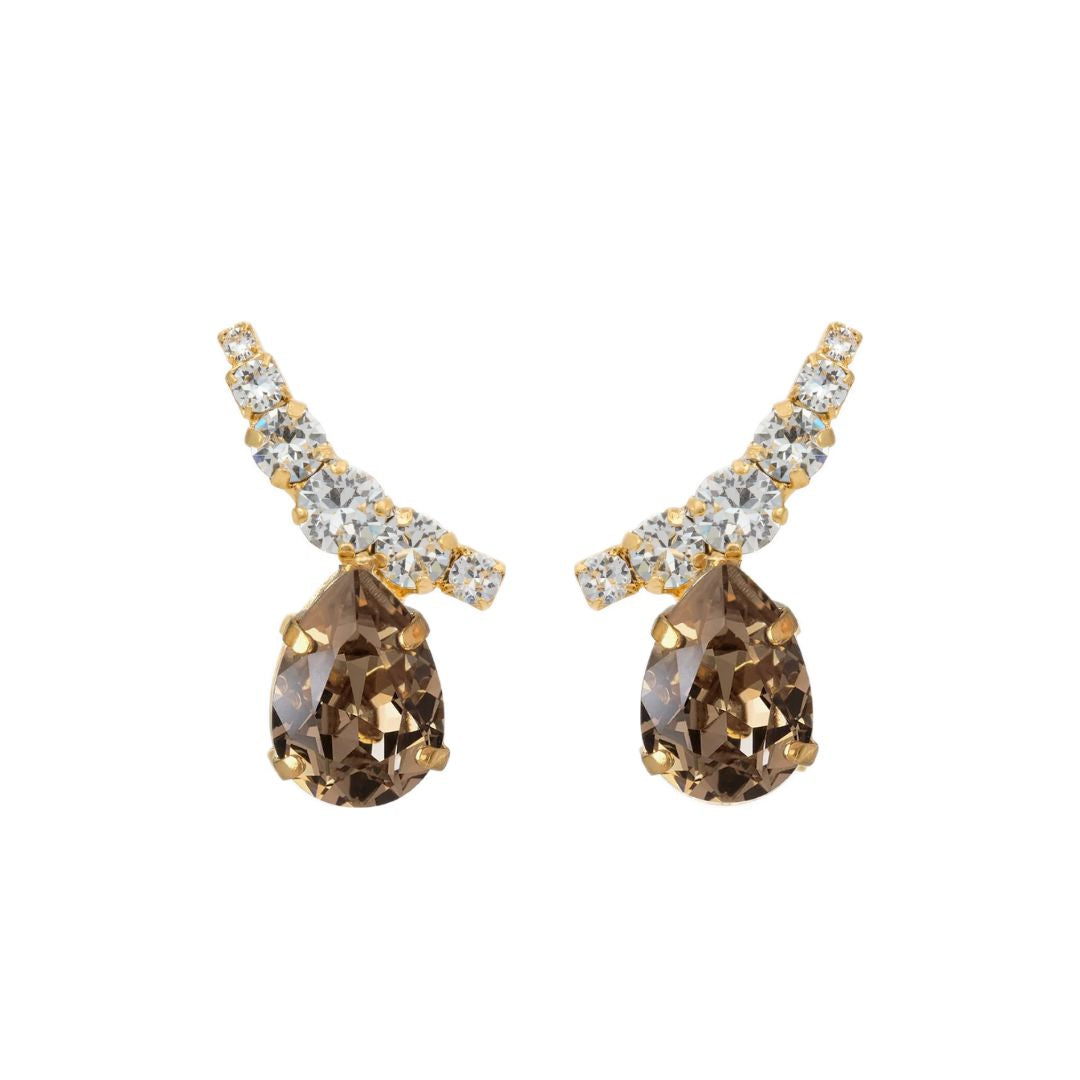 orecchini con goccia e cristalli in rifiniture oro e swarovski marrone