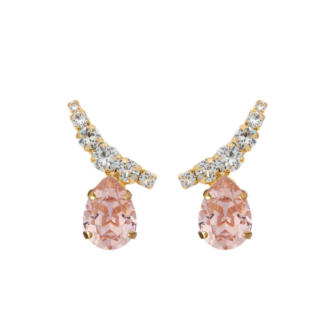 orecchini a goccia e cristalli in oro e swarovski rosa