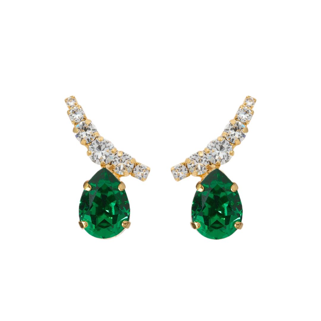 orecchini con goccia e cristalli swarovski con rifiniture oro e goccia verde