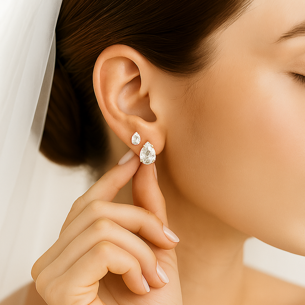 orecchini goccia swarovski sposa indossati a lobo