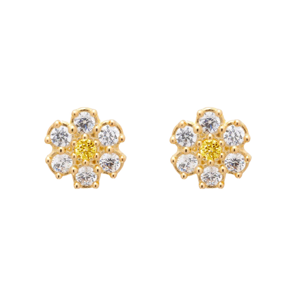 Orecchini A Margherita In Argento 925, Con Zirconi Bianchi E Gialli, 14 Mm, Ipoallergenici, Regalo Per Mamma, Fidanzata, Figlia