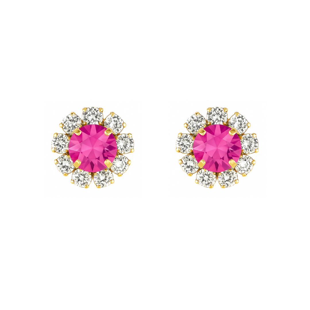 orecchini a lobo color oro con swarovski centrale color fucsia