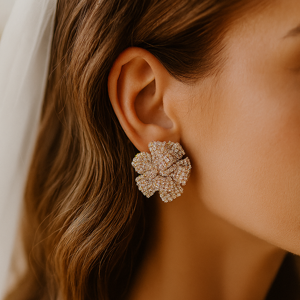 orecchini sposa camelia swarovski indossata