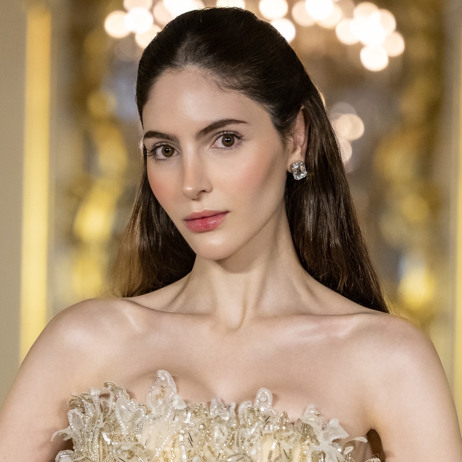 orecchini sposa a lobo geometrici con pietra