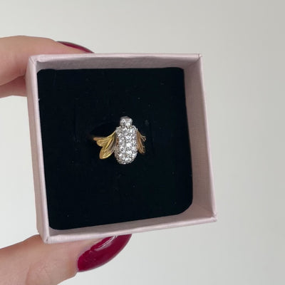 anello con ape grande in oro e zirconi argento in packaging