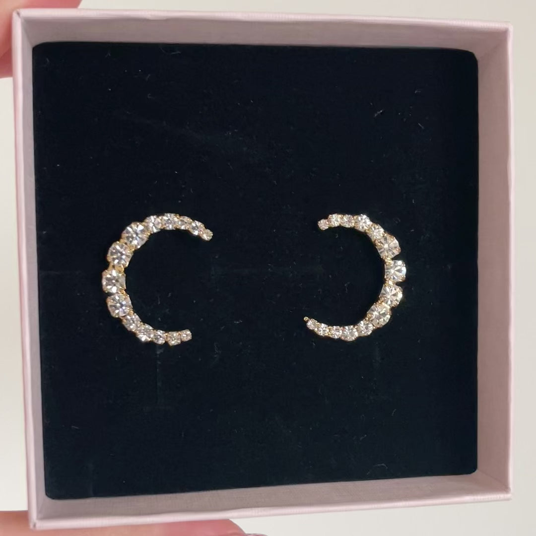 orecchini spicchio di luna in swarovski e rifiniture oro