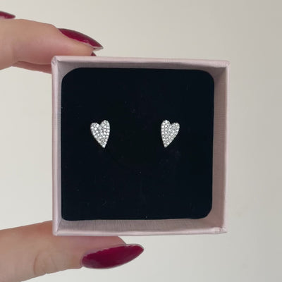 orecchini piccoli a forma di cuore allungato con pavé di zirconi argento 