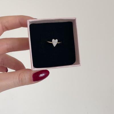 anello cuore allungato piccolo in zirconi argentati 