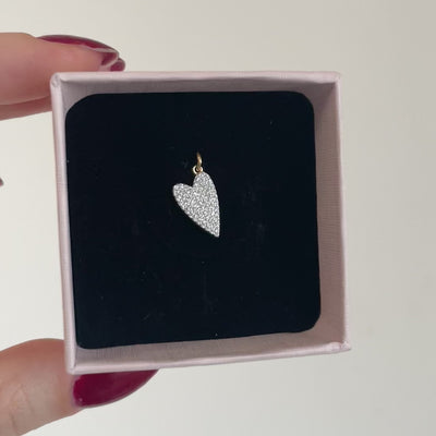 piccolo ciondolo a forma di cuore argentato con zirconi e rifiniture oro