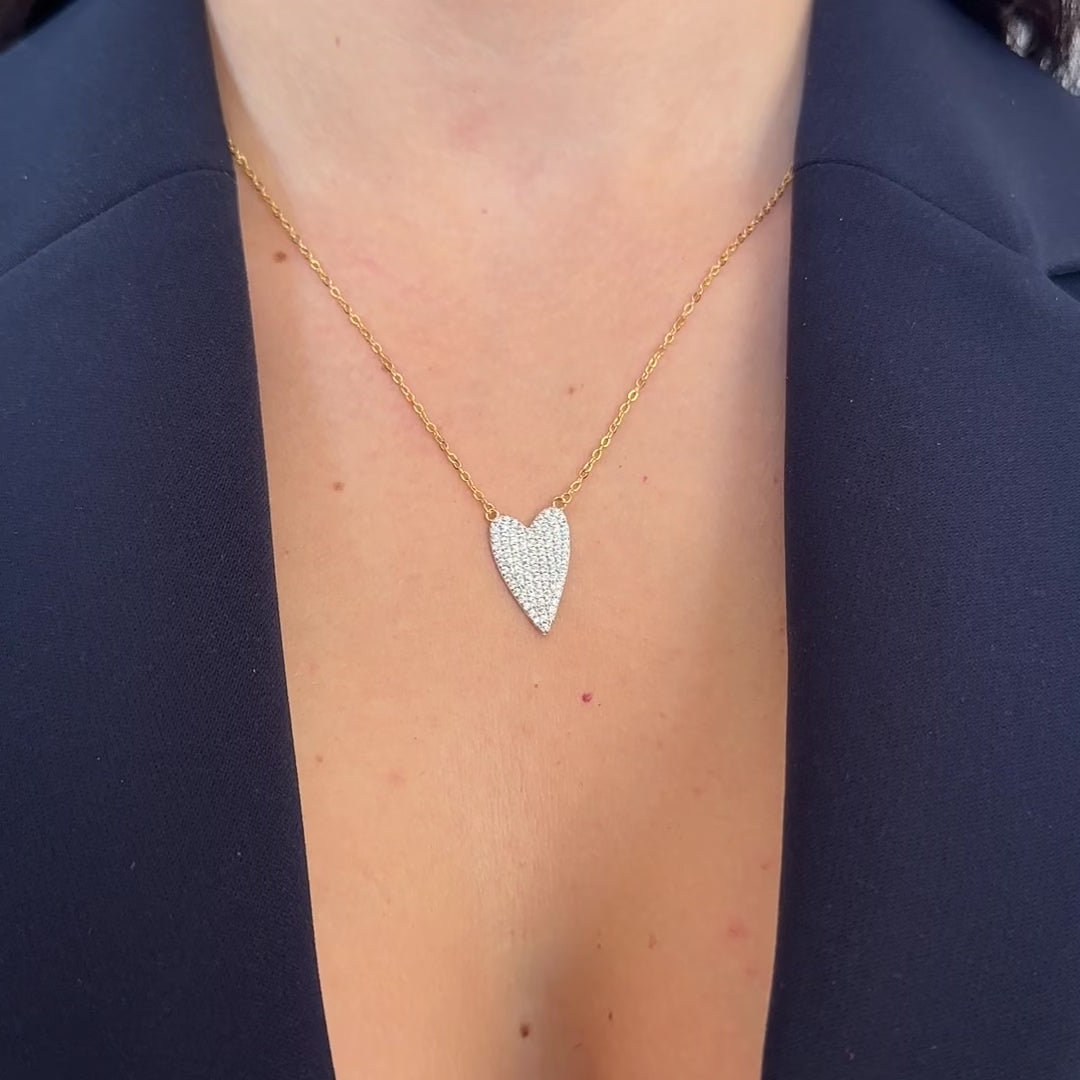 collana con ciondolo cuore in diamantini argento e dettagli oro