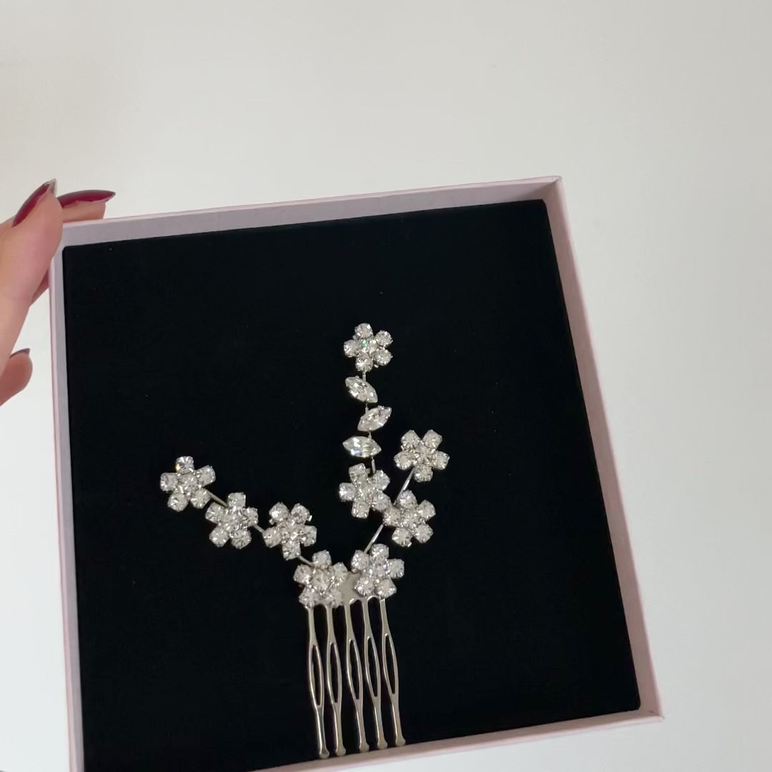 pettinino per capelli sposa piccolo con fiori di swarovski 