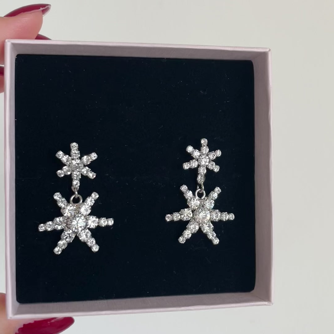 orecchini con doppia stella in swarovski argento pendenti 