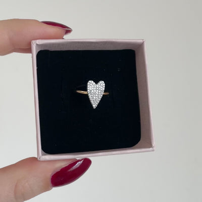 anello cuore allungato in zirconi argento e placcato oro