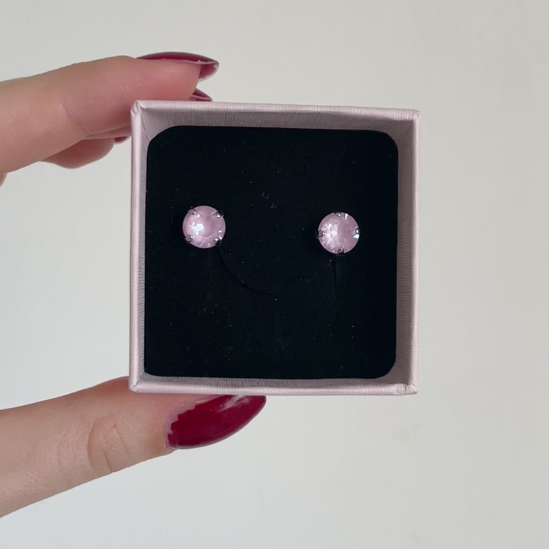 orecchini a lobo punto luce rosa in swarovski 