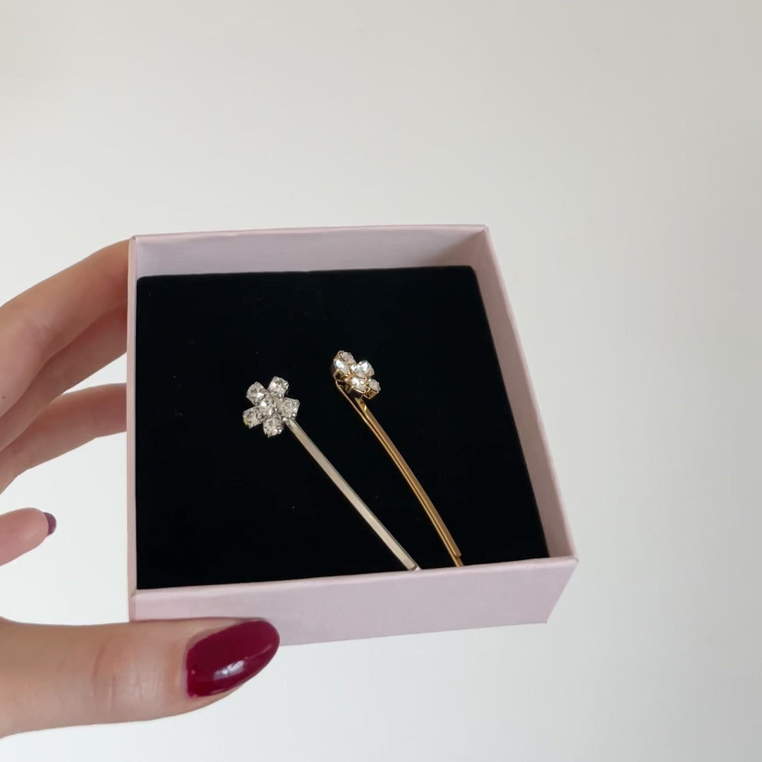 forcine per capelli con fiore in swarovski oro e argento