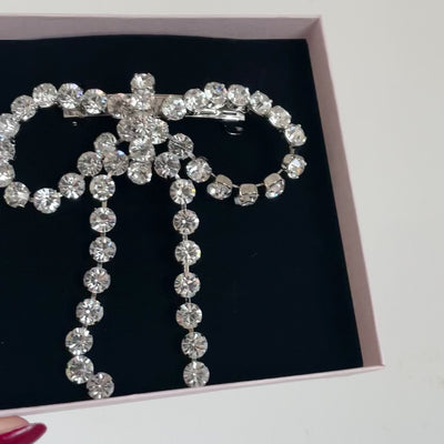 fermaglio per capelli fiocco grande in swarovski argento