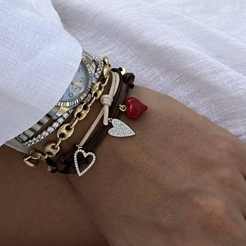 set bracciali: bonheur, cuore smaltato rosso e petit coeur indossati
