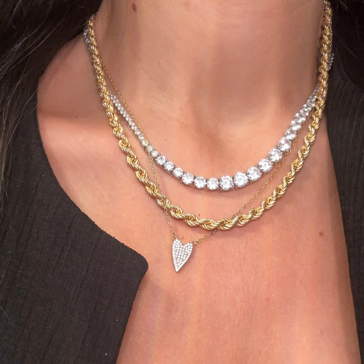 set di collane: cuore bonheur,fune medium e tennis degradè