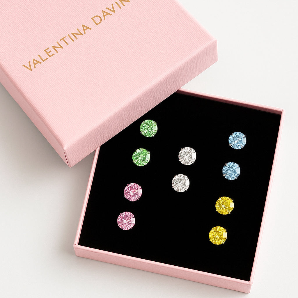 set di orecchini colorati punti luce con swarovski