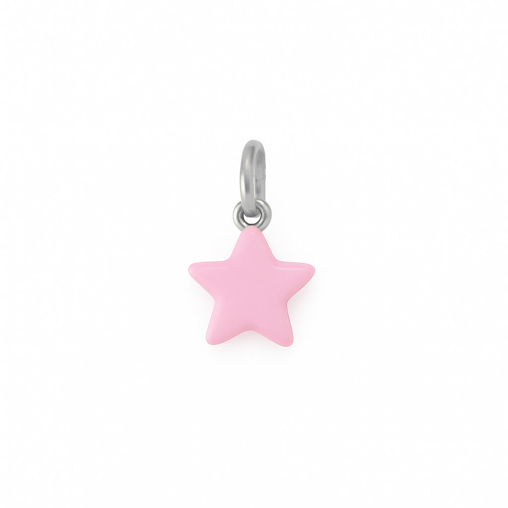ciondolo a forma di stella argentato per bracciali  collane con smalto di colore rosa in argento 925